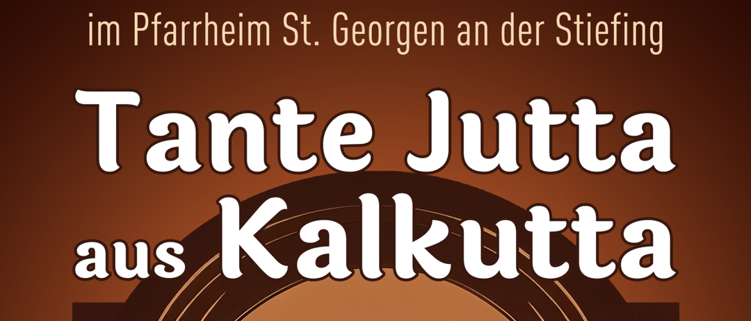 Ein Buchcover mit einer Silhouette einer Frau, die einen Hut und ein Kleid trägt, steht in einem Bogengang. Der Titel lautet 'Tante Jutta aus Kalkutta' in großen weißen Buchstaben. Der Hintergrund ist braun.