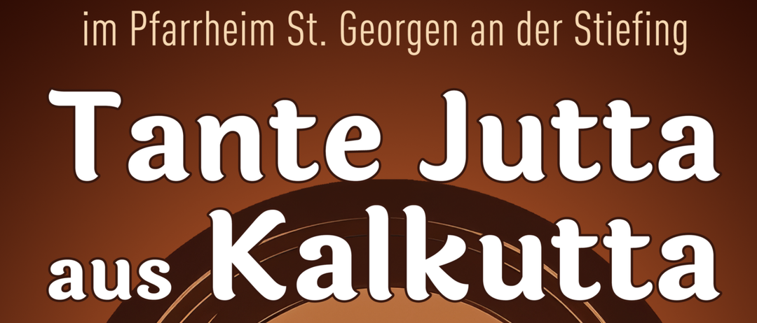 Ein Plakat für eine Veranstaltung mit Tante Jutta aus Kalkutta. Das Plakat zeigt eine Silhouette einer Frau in einem Vintage-Kleid. Es enthält Veranstaltungstermine und Reservierungsinformationen.