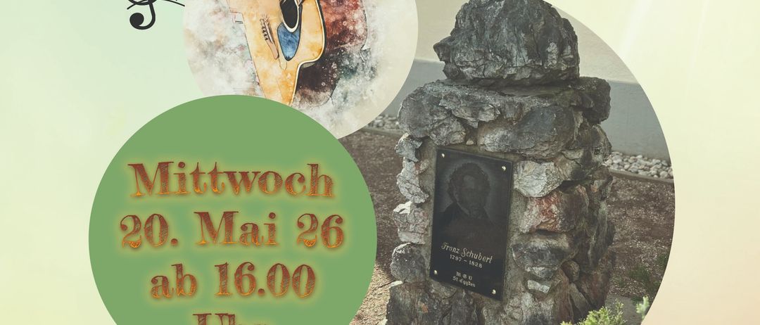 Ein Abend beim Schubertdenkmal. Mittwoch, 20. Mai 26 ab 16.00 Uhr. Erfrischende Getränke, einfach zusammensein, plaudern & genießen