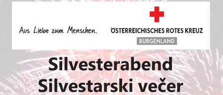 Plakat für Silvesterabend in Burgenland. Veranstaltung am 31.12.2025 in Pinkovcu/Guentenberg. Traditionelles Silvesteressen. Feuerwerk und Treffen am Kirchplatz. Beginn um 23 Uhr.