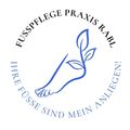 Logo für Fusspflege Praxis Rabl. Ein Fußumriss mit einem Blatt, das daraus wächst. Der umgebende Text lautet 'Ihre Füsse Sind Mein Anliegen'.