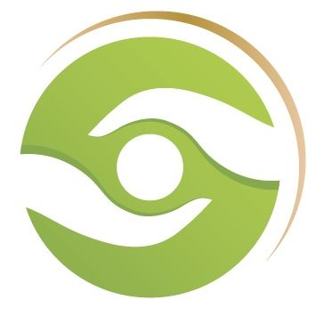 Ein grünes kreisförmiges Logo mit dem Text 'verbunden leben' in Gold darunter. Das Logo zeigt ein stilisiertes Auge mit tropfenförmiger Form.