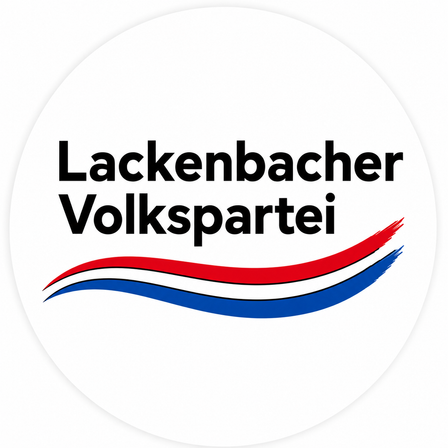 Logo der Lackenbacher Volkspartei mit einem roten und blauen Wellendesign unter dem Text.
