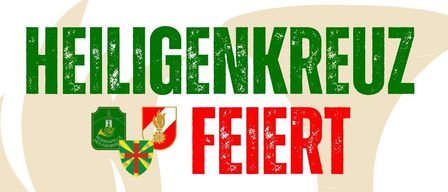 Plakat für das Heiligenkreuz Feiert Festival mit einem Zeitplan für Veranstaltungen am 28., 29. und 30. August. Die Veranstaltung umfasst Musikgruppen aus der Region, ein Musikfestival und eine Feier mit D'HOFIS.