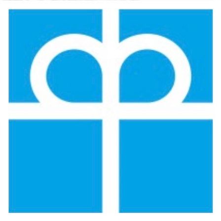 Ein blaues Quadrat, das in vier Abschnitte unterteilt ist, wobei jeder Abschnitt ein weißes Kreuzsymbol zeigt.