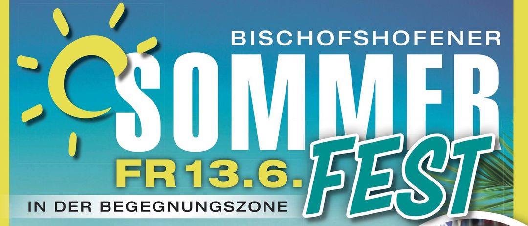 Plakat für das Summer Fest Event am Freitag, 13. Juni. Bietet Abendshopping, kulinarische Köstlichkeiten, offene Ateliers und musikalische Höhepunkte. Beginn um 10 Uhr.