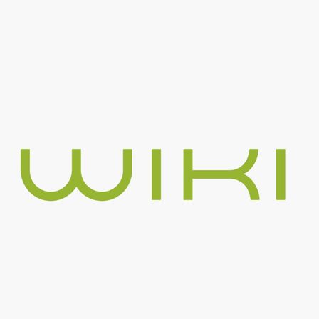 Das Wort 'WIKI' ist in einer stilisierten, modernen Schriftart dargestellt. Die Buchstaben sind grün und haben einen dicken Umriss, was dem Wort ein kräftiges Aussehen verleiht. Der Hintergrund ist weiß.