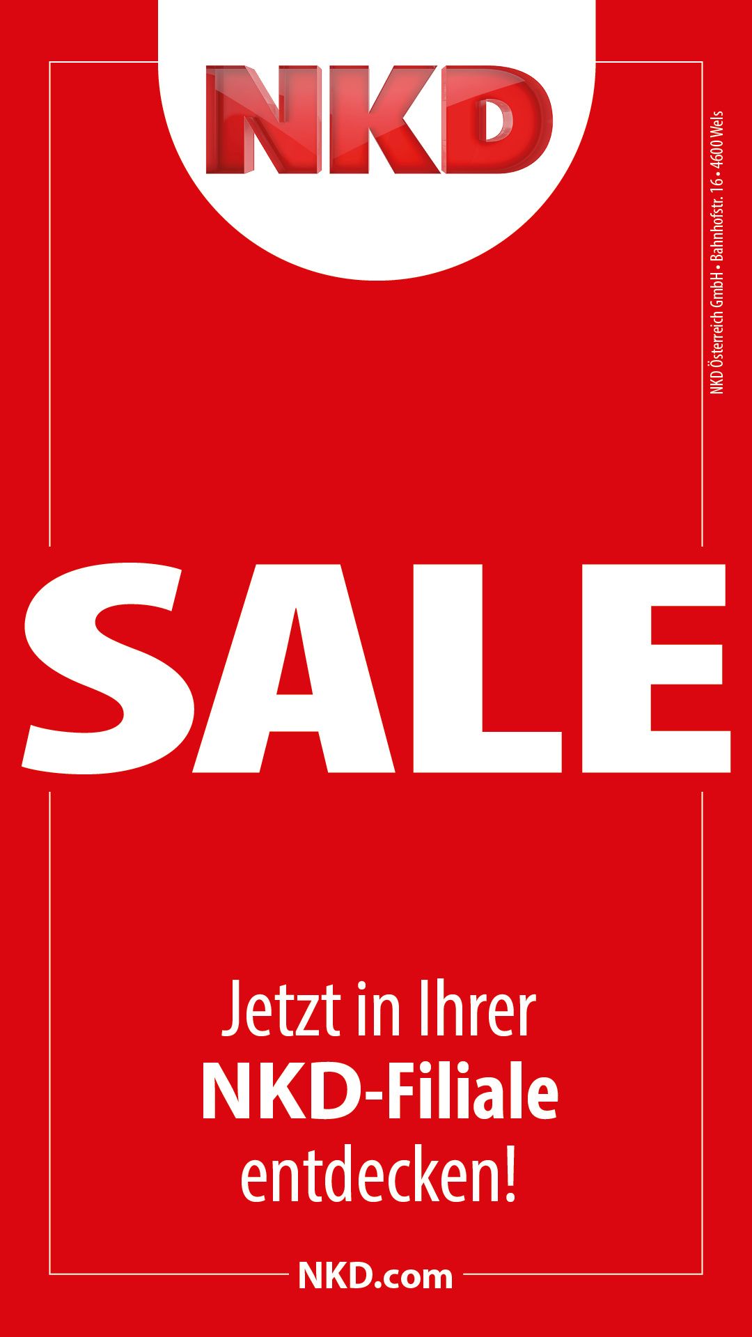 Ein rotes Plakat mit weißem Text, das 'SALE' und 'Jetzt in Ihrer' zeigt. Das Plakat ist wahrscheinlich eine Werbung für eine Verkaufsaktion.