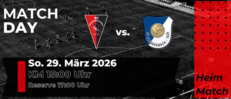 Schwarz-Weiß-Bild eines Fußballspiels am 29. März 2026. Die Teams sind SC Grafenschacher und SV Westerbach. Das Spiel beginnt um 15:00 Uhr.