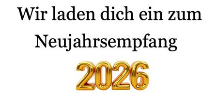 Ein Poster lädt zum Neujahrsempfang 2026 der Ortsgruppe Klaus-Weiler ein. Der Text ist in fetter roter Schrift und die Zahlen 2026 sind golden.