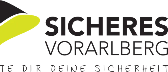 Das Bild zeigt das Logo für 'Sicheres Vorarlberg' mit einem gelben 'V'-Symbol und dem Slogan 'Gestalte dir deine Sicherheit', was 'Gestalt dir deine Sicherheit' bedeutet.