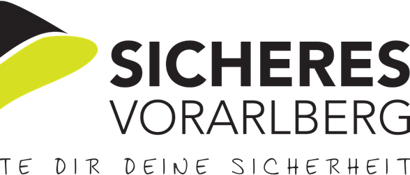 Das Bild zeigt das Logo für 'Sicheres Vorarlberg' mit einem gelben 'V'-Symbol und dem Slogan 'Gestalte dir deine Sicherheit', was 'Gestalt dir deine Sicherheit' bedeutet.