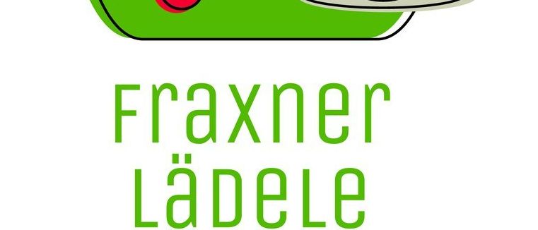 Eine grüne Handtasche mit Kirschen darauf und einer Tasse mit Herzdesign auf einer Untertasse darunter. Der Text 'Fraxner Ladele' ist darunter angezeigt.