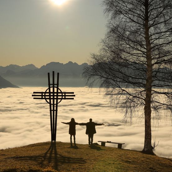 Bild enthält, Cross, Scenery, Silhouette, Tree, Sky, Sunlight, Adult, Male, Man, Person