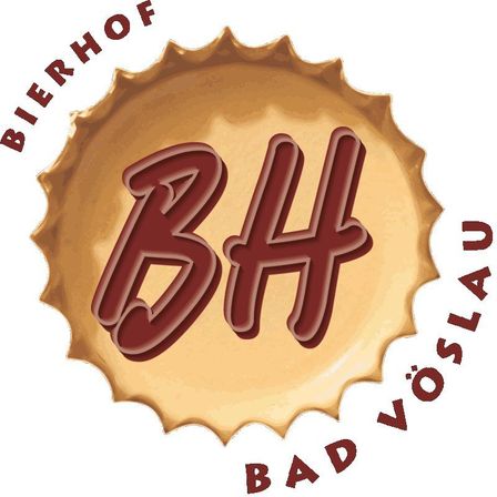 Illustration eines Bierflaschenverschlusses mit 'BIERHOF' oben und 'BH' unten auf weißem Hintergrund. Das Logo ist braun.