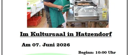 Eine Werbung für das 22. Grillfest in Hatzendorf zeigt zwei Männer beim Grillen unter einem Zelt. Die Veranstaltung ist für den 7. Juni 2026 geplant, Beginn um 10:00 Uhr.