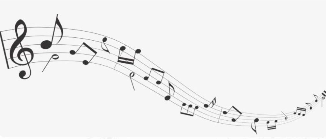 Eine schwarze und weiße Musiknotenlinie auf weißem Hintergrund.