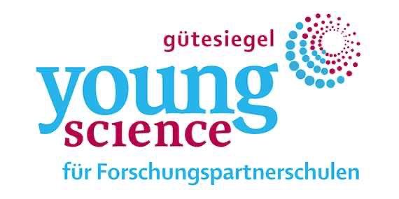 Das Logo für Young Science, ein Gütesiegel für Forschungspartnerschulen, wird mit blauen und roten Kreisen dargestellt.