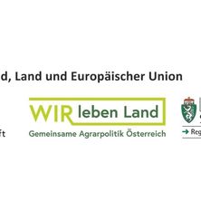 Bild mit Logos von 'WIR leben Land', 'Das Land Steiermark' und 'Regionen', mit Text zu Umweltschutz und Landwirtschaft.
