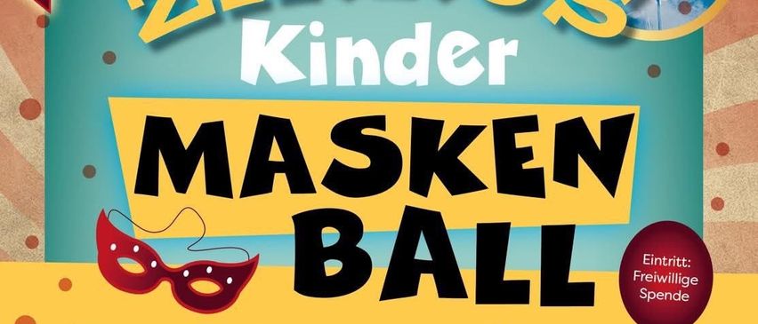 Plakat für Zivvys Kinder Masken Ball Veranstaltung. Zeigt ein Zirkus-Thema mit einer Trapezkünstlerin und bietet Kinderanimation, Akrobatik und eine Mitmach-Show. Datum: 7. Februar. Zeit: 14:00-16:30 Uhr. Ort: Kulturhalle Neu-Ulm.