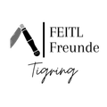 Ein weißes Messer mit schwarzem Griff steht vor schwarzem Hintergrund. Die Klinge ist scharf und der Griff ist zylindrisch.