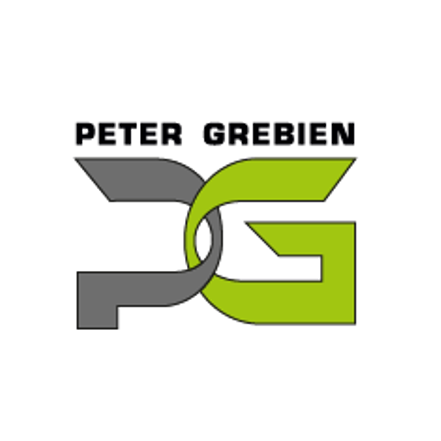 Das Logo für Peter Grebien zeigt die Initialen 'PG' in einem stilisierten, ineinander verschlungenen Design mit einem grau-grünen Farbschema. Das 'P' ist grau und das 'G' ist grün.