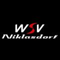 Schwarzer Hintergrund mit weißem Text 'WSV Niklasdorf'. Roter Schwung zwischen 'W' und 'V'.