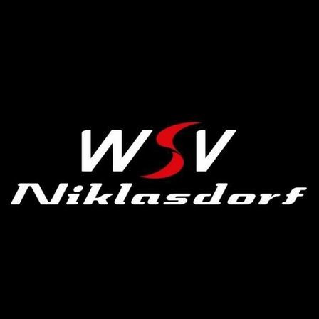 Schwarzer Hintergrund mit weißem Text 'WSV Niklasdorf'. Roter Schwung zwischen 'W' und 'V'.