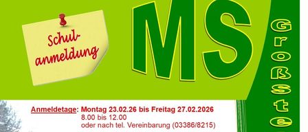 A flyer advertising registration for an event at MS Ronnebach. The event dates are from Monday, February 23, 2026, to Friday, February 27, 2026, from 8:00 to 12:00. There are images of a building and people working on a project.