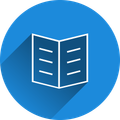 Ein offenes Buch-Symbol in einem blauen Kreis, mit Linien, die Seiten anzeigen.