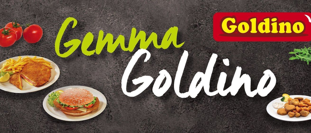 Ein Bild zeigt einen Hamburger auf einem Teller mit dem Markennamen Emma Gold darüber geschrieben.