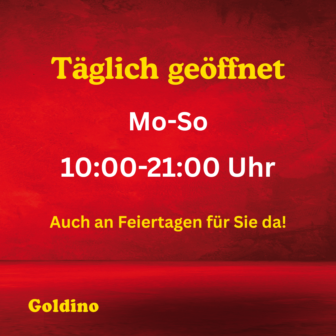 Goldino restaurant is open daily from 10:00 to 21:00, including holidays.