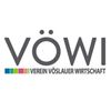 Das VOW-Logo, mit einem stilisierten V in Grau, und dem Namen 'Verein Vöslauer Wirtschaft' darunter in Schwarz. Unten befindet sich ein Regenbogen-farbiger Streifen.
