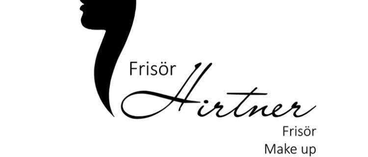 Logo für Frisör Hirtner mit einer schwarzen Silhouette eines Frauengesichts, darunter der Name und die Dienstleistungen 'Frisör Make up Eventstyling'.