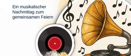 Plakat für einen musikalischen Abend. Es zeigt einen alten Grammophon mit einer Schallplatte, Noten und einem Herz. Der Text lautet: 'Abgestuft & einstudiert' und 'Melodien fürs Herz'. Die Veranstaltung findet am 19. April 2026 im Gasthaus 'Treffpunkt' in Buchschachen statt.