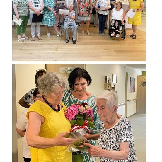 Bild enthält, Person, Photography, Portrait, Flower Arrangement, Potted Plant, Flower Bouquet, Blouse, Adult, Female, Woman