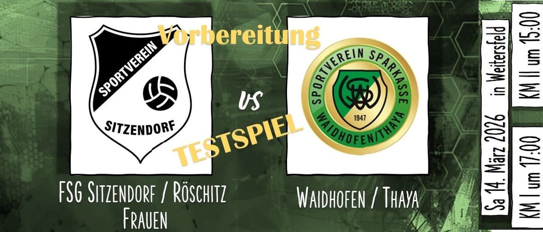 Ein Banner bewirbt ein Volleyballspiel zwischen Sitzendorf und Waidhofen/Thaya. Es zeigt Teamlogos und die Namen der Teams.