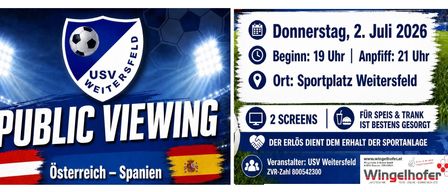 Werbeplakat für ein Fußballereignis für Spanien mit Details zur Veranstaltungszeit und -ort. Die Veranstaltung wird von USVpanien veranstaltet.