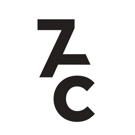 Ein stilisierter schwarzer Buchstabe Z und C auf weißem Hintergrund, wobei Z größer ist und C darunter steht und ein einzigartiges Logo bildet.