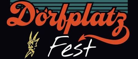 Poster for Dorfplatz Fest event by Grodiger Krampusse. Features a mountain silhouette with a setting sun and a logo. Date: Saturday, August 1. Location: Gemeindewiese Grodig.