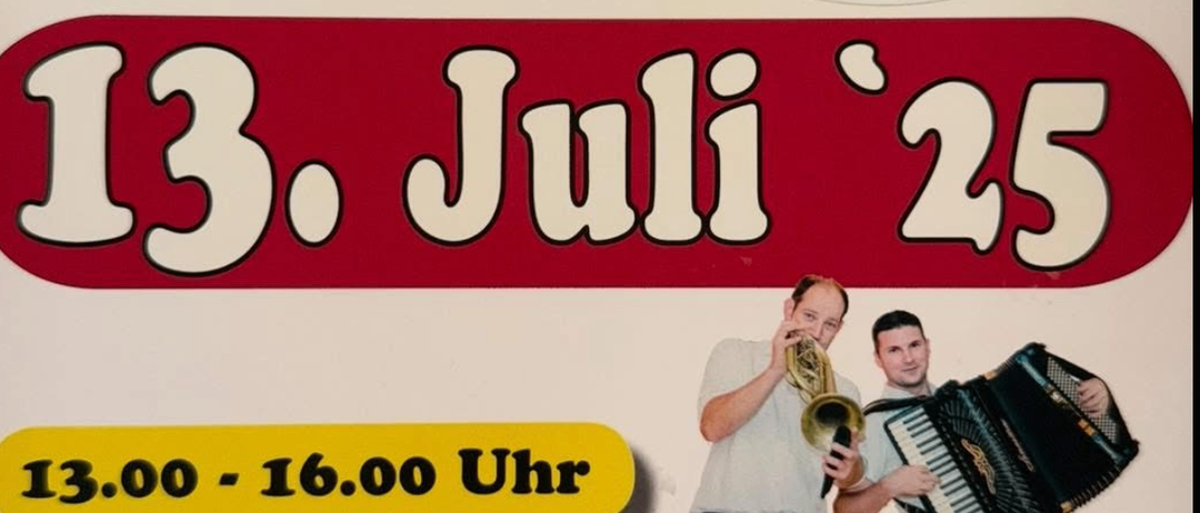 Plakat für ein Musikereignis am 13. Juli 2025 mit Stadtkapelle Oberwart und Rangers. Zeitfenster sind 11:00-13:00 und 13:00-16:00.