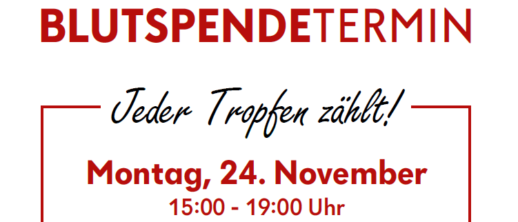 Ein Werbeposter für eine Blutspendeveranstaltung am Montag, 24. November, von 15:00 bis 19:00 Uhr, in Bad Gleichenberg Trautmannsdorf Trautmannsdorf 255. Eine lächelnde Frau zeigt auf einen QR-Code.