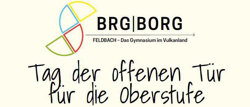 Plakat für den Tag der offenen Tür an einem deutschen Gymnasium. Es zeigt ein Gruppenfoto lächelnder Schüler und Informationen zum Veranstaltungsdatum, zur Zeit und zur Anmeldefrist.