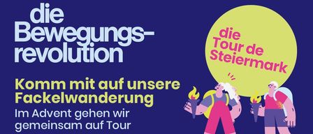Ein Plakat für eine Fackelwanderungs-Veranstaltung, 'Bewegungs-Revolution', in Bad Gleichenberger Kogelrundweg, geplant für den 19. Dezember 2025, um 17:00 Uhr. Die Wanderung dauert etwa 1,5 Stunden. Treffpunkt ist an der Mittelschule in Bad Gleichenberg. Kontaktieren Sie Bettina Haidinger für die Anmeldung.
