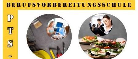 Eine Anzeige für die Berufsvorbereitungsschule mit Terminen und Orten, einschließlich Studiengänge und Beginn der Veranstaltung um 18.00 Uhr.