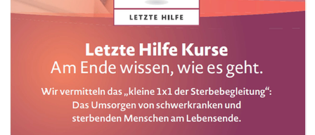 Ein Flyer für einen Hospizkurs. Das Bild zeigt eine ältere Frau, die aus einem Fenster schaut. Der Text verspricht, über die Sterbebegleitung zu lehren. Die Veranstaltung ist für den 13.03.2026 von 16:00 bis 20:00 in Trautmannsdorf 255, 8543 Trautmannsdorf geplant. Die Kosten betragen 10€ für Hospizbegleiter.
