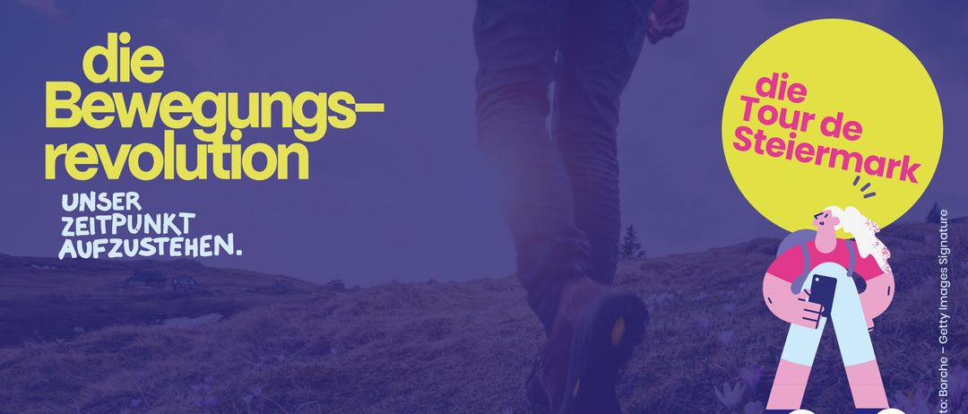 Plakat für eine Wanderung in einer Berglandschaft. Es zeigt einen Wanderer mit dem Text 'Gehwegs-Steilung'. Das Datum ist 8.5.2026 um 10:00 Uhr.