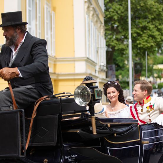 Adult, Male, Man, Person, Bride, Female, Woman, Carriage, Vehicle, Glove