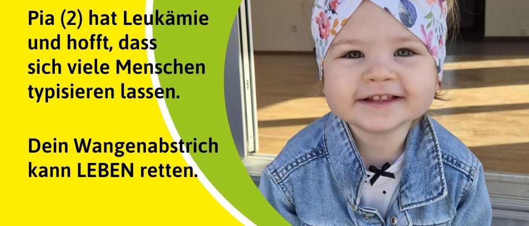 Plakat für eine Schreibaktion der Leukämiehilfe in Melk, mit einem lächelnden Kind im Blumenkopftuch, zur Einladung zum Mitmachen und Leben retten.
