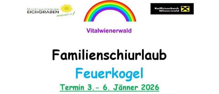 Ankündigung für einen Familien-Schiiurlaub mit Feuerwerk vom 3. bis 6. Jänner 2026. Gelegen auf 1700 m Seehöhe mit Blick auf den Traunsee. Kinder-Schiikurse für Fortgeschrittene ab 7 Jahren, Perfektionskurs, Schneeschuhwanderung usw. Kurszeiten jeweils von 9.30 - 11.45 und 13.30 - 15.30 Uhr. Kursgebühr 25 € pro Kind und Tag. Unterkünfte umfassen Doppelzimmer, Familienzimmer und Mehrbettzimmer zu 75 € pro Tag inkl. HP. Kinder von 5 - 15 Jahren 45 € pro Tag inkl. HP. Zahlung erfolgt direkt bei den Hüttenbetreibern. Mitglieder der Naturfreunde Österreich erhalten 15% Ermäßigung. Gruppenpreise möglich. Anmeldung sofort möglich und weitere Infos bei Kursleiter Christian Kohler.